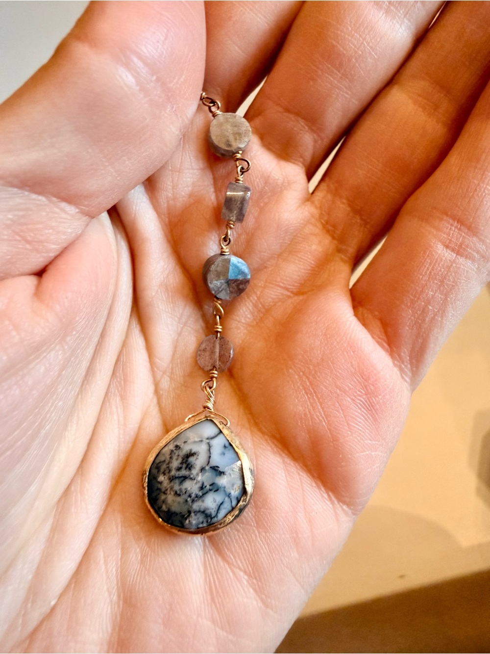 Ela Rae Labradorite & Dendritic Opal Pendant Necklace NWT